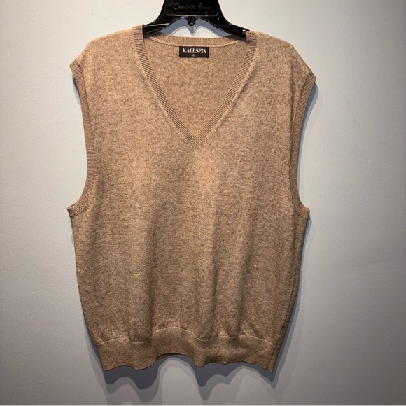 WOOL/CASHMERE BLEND CABLE-KNIT VEST PULLOVER Coffee Men’s‎ SzXL - Picture 1 of 8